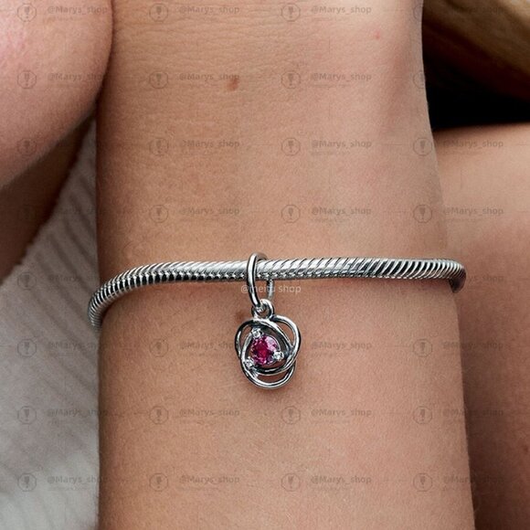 Pandora October Pink Eternity Circle Dangle Charm - Picture 2 of 2